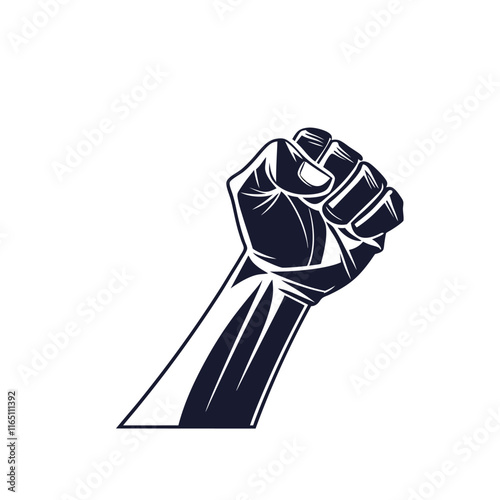 Vector illustration of the iconic protester raised fist isolated on white background - graphic style silhouette