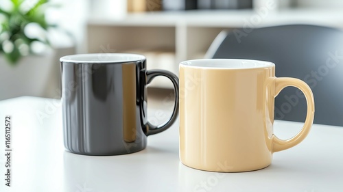 Professional Deal Closing Colorful mugs on a modern table setting.