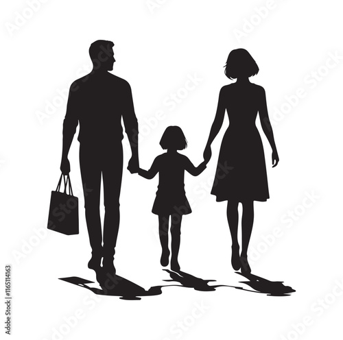 Family Rollerblading silhouette vector illustration