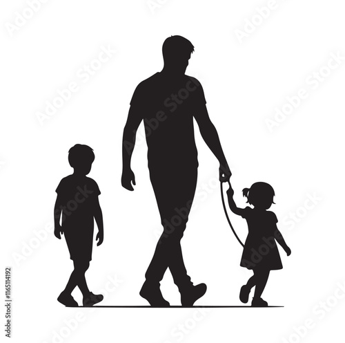 Family Rollerblading silhouette vector illustration