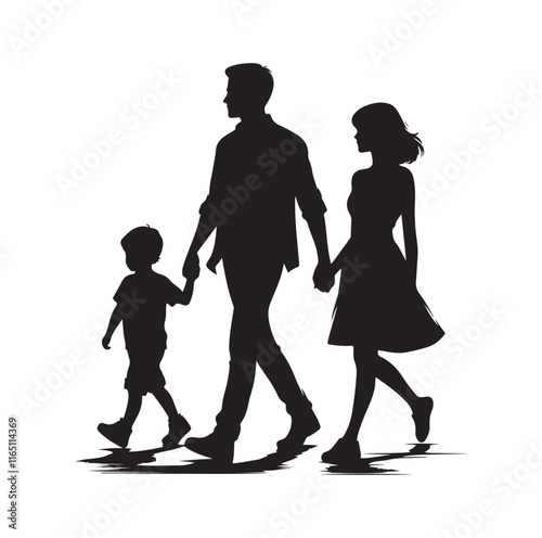 Family Rollerblading silhouette vector illustration