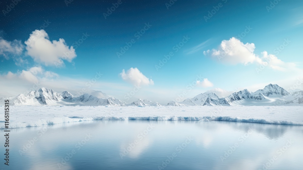 Obraz premium Serene Frozen Landscape with Blue Sky and Clouds