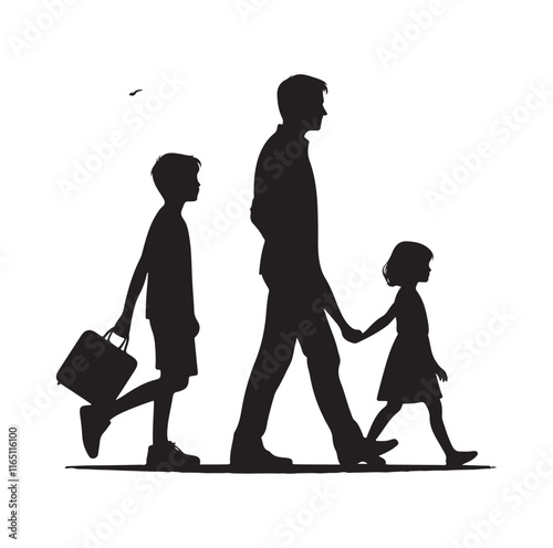 Family Rollerblading silhouette vector illustration