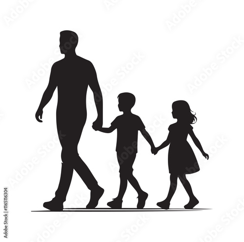 Family Rollerblading silhouette vector illustration