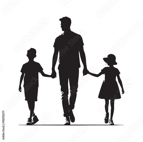 Family Rollerblading silhouette vector illustration
