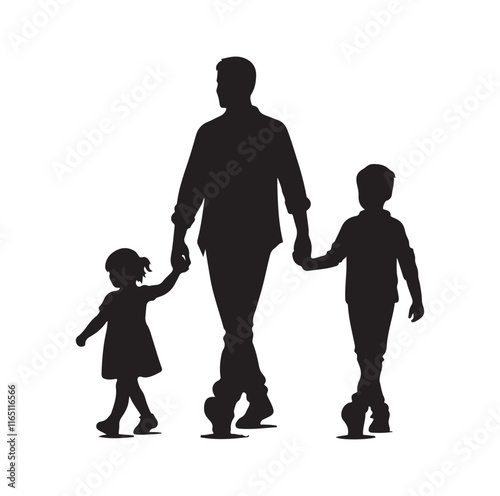Family Rollerblading silhouette vector illustration