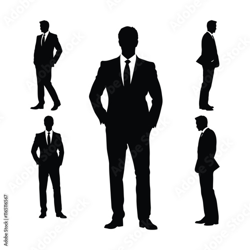 Businessman pose vector silhouettes a Professor