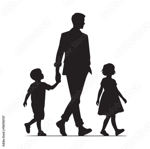 Family Rollerblading silhouette vector illustration