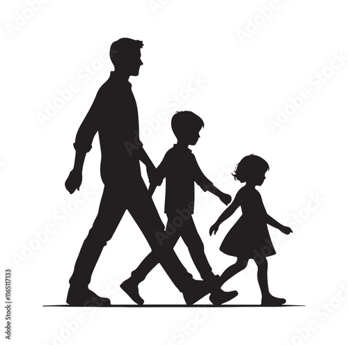 Family Rollerblading silhouette vector illustration