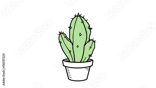 A thick-lined doodle of a cactus in a pot with visible spines, drawn in bold outlines, on a plain white background.

 photo