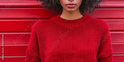 A square-shaped sweater in bold crimson with smooth, even texture