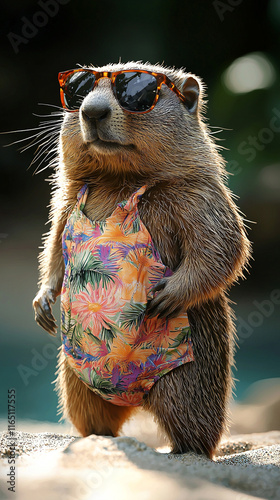 Cool Woodchuck in Sunglasses Swimsuit Summer Fun