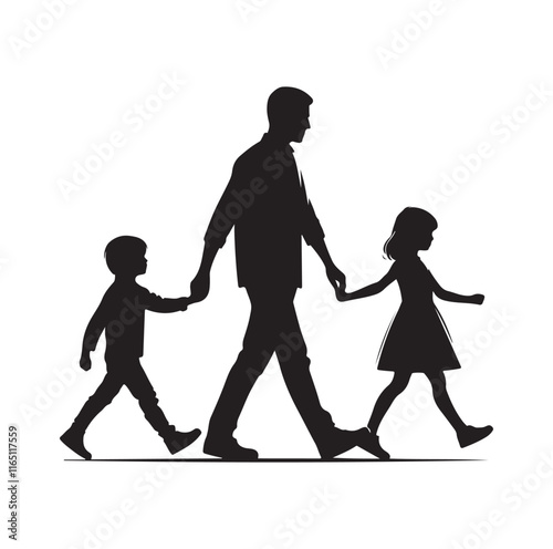 Family Rollerblading silhouette vector illustration