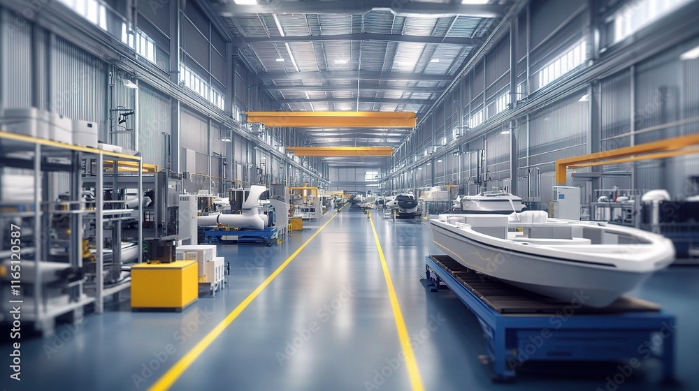 Fototapeta premium Modern Industrial Interior of a Spacious Factory Warehouse
