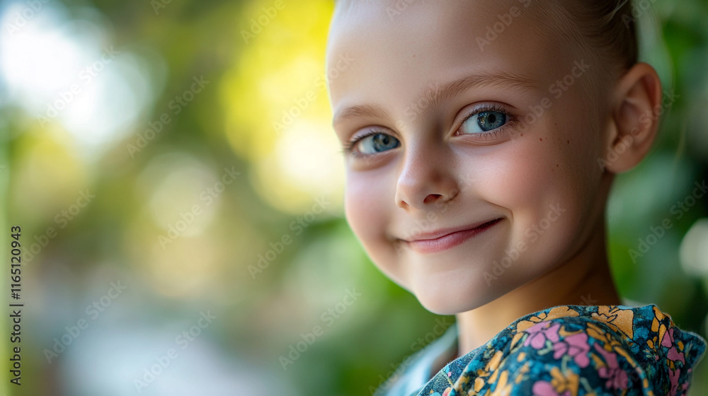 Happy child with bright smile enjoying a sunny day outdoors in a lush green setting