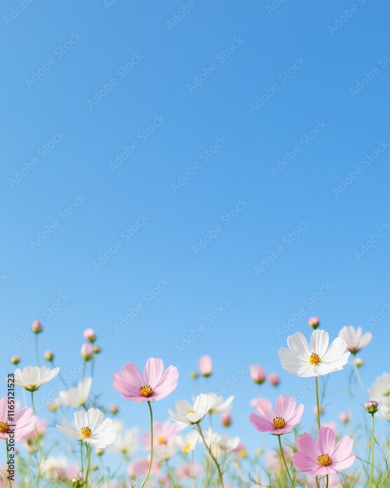 Vibrant Cosmos Blooms in a Sunny Field Natures Spring Canvas Vibrant Cosmos Blooms in a Sunny Field Natures Spring Canvas