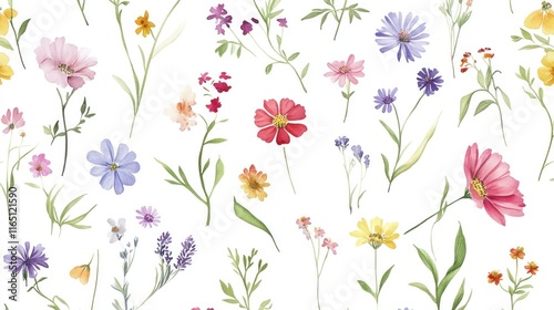 Watercolor Wildflower Seamless Pattern