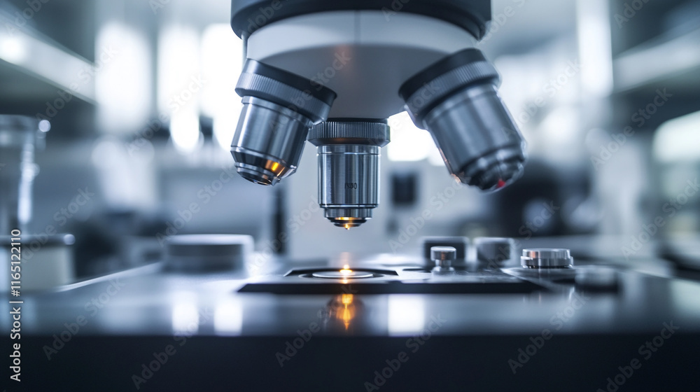 Advanced microscope observing a specimen in a laboratory environment Advanced microscope observing a specimen in a laboratory environment
