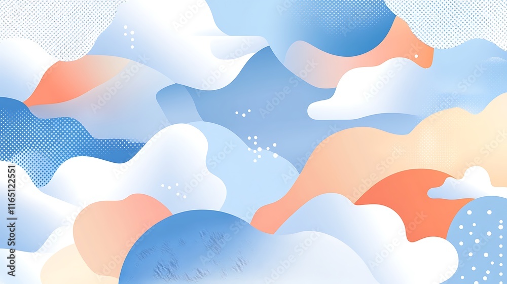 Fototapeta premium Abstract pastel blue and peach cloud shapes design