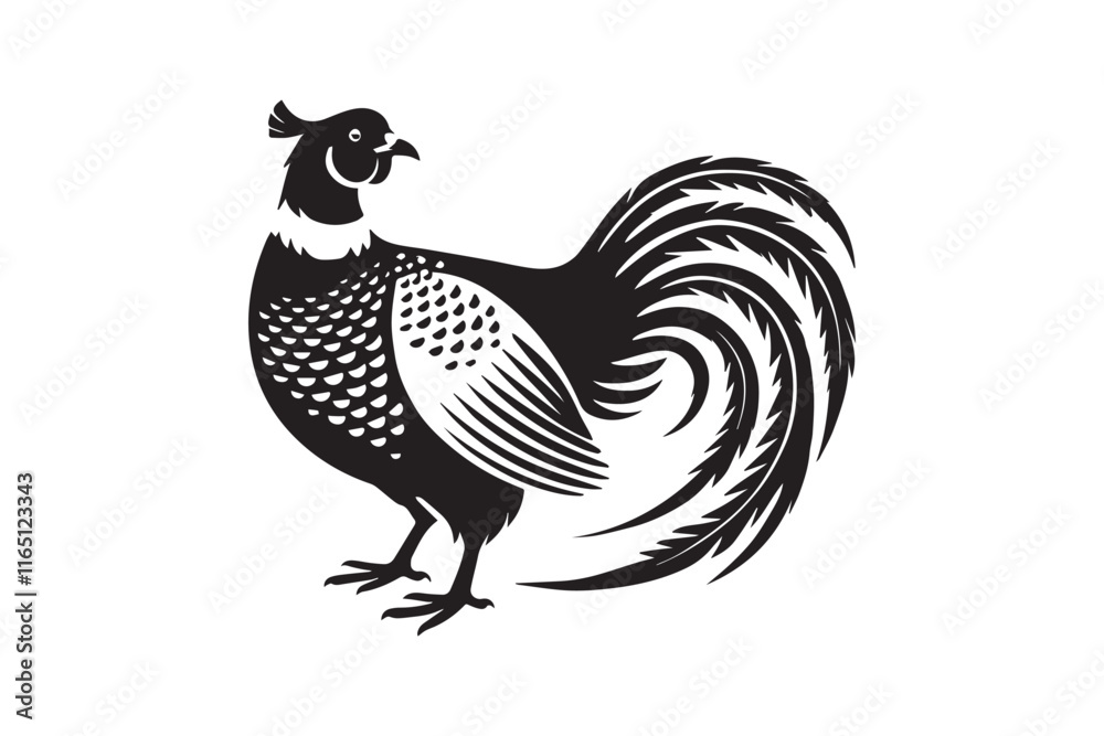 Fototapeta premium simple and unobtrusive Pheasant black and white vector silhouette illustration isolated in white background 