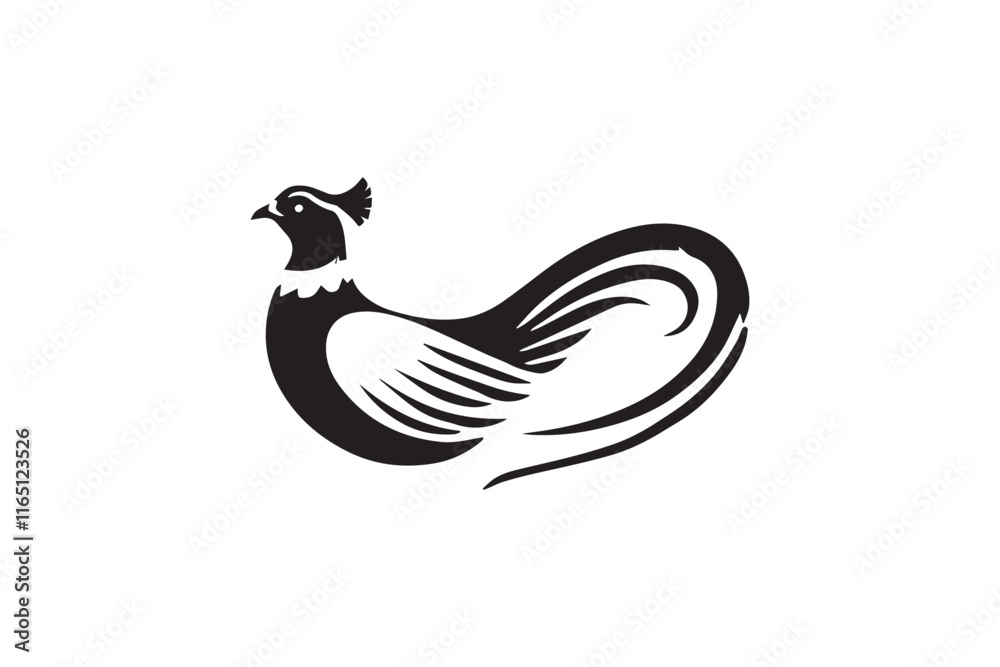 Fototapeta premium simple and unobtrusive Pheasant black and white vector silhouette illustration isolated in white background 