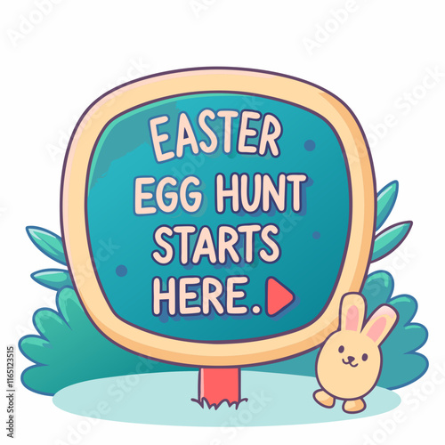 Easter egg hunt fun for kids park cute cartoon signboard springtime playful viewpoint family activity