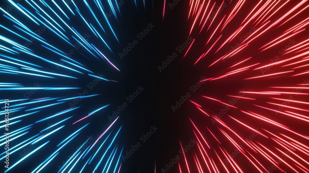 Obraz premium Fireworks abstract background idea. Vibrant abstract light beams in red and blue creating dynamic visual energy.