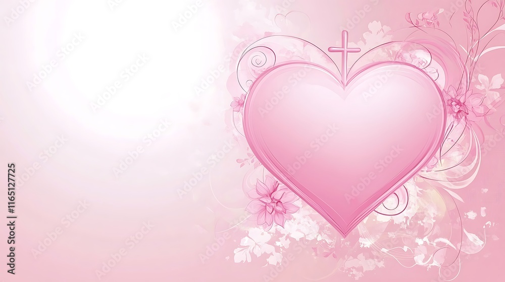 Pink Heart Floral Cross Design Soft Background Pink Heart Floral Cross Design Soft Background