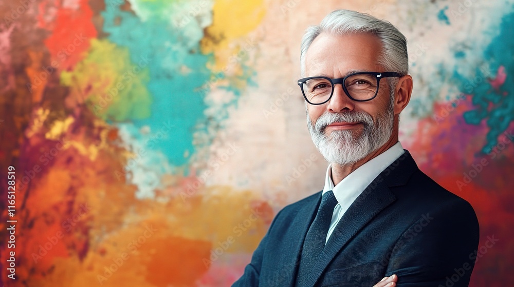 Mature Businessman Portrait with Artistic Background and AI Touch Mature Businessman Portrait with Artistic Background and AI Touch