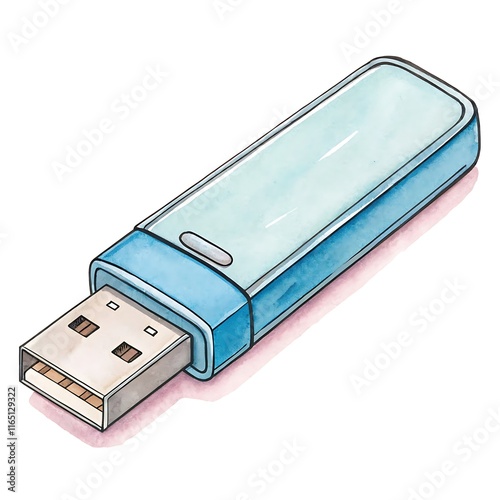 usb flash drive watercolor illustration-watercolor illustration of a blue usb flash drive, combining technology with artistic design for digital storage themes.
