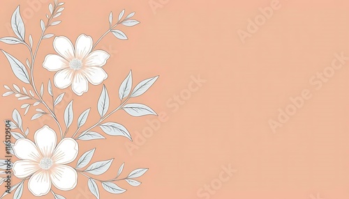 Peach Background with Delicate White Flowers and Leaves