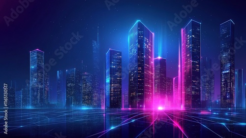 Futuristic Building Design with Neon Lights in a Cityscape