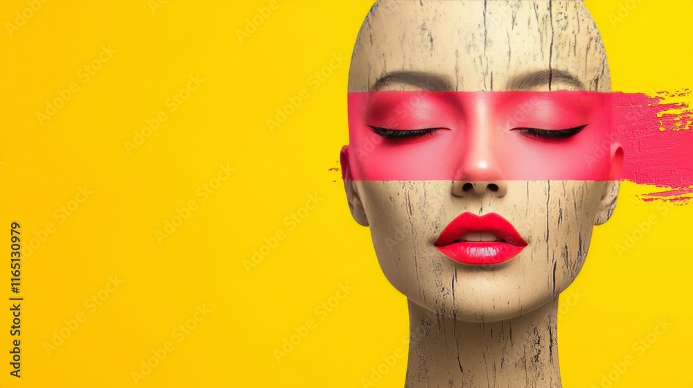 Creative Makeup Art on a Mannequin with Bold Colors and Striking Symmetry Creative Makeup Art on a Mannequin with Bold Colors and Striking Symmetry