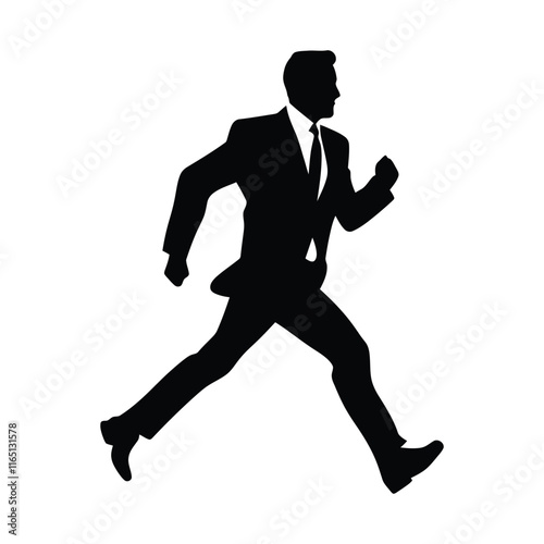 Business man run vector silhouette
