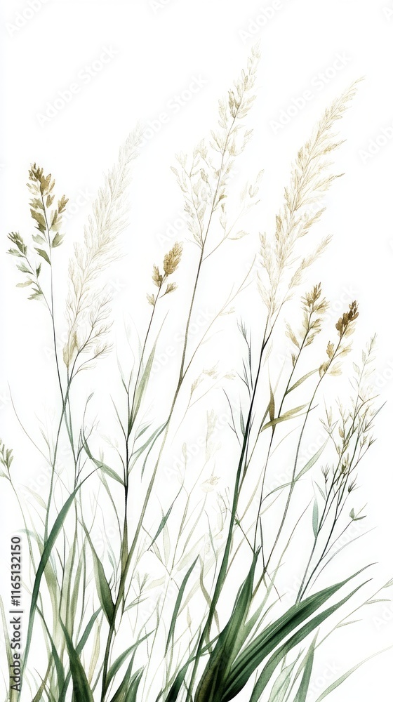 Delicate Botanical Illustration of Grasses Delicate Botanical Illustration of Grasses
