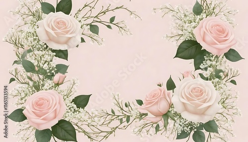 Elegant Pink Roses and Baby Breath Floral Frame