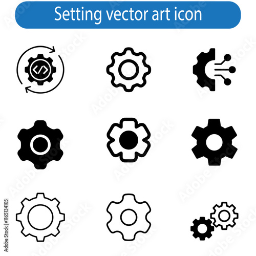 Setting vector art icons such as gear, gear connection. editable icons for web and mobile.