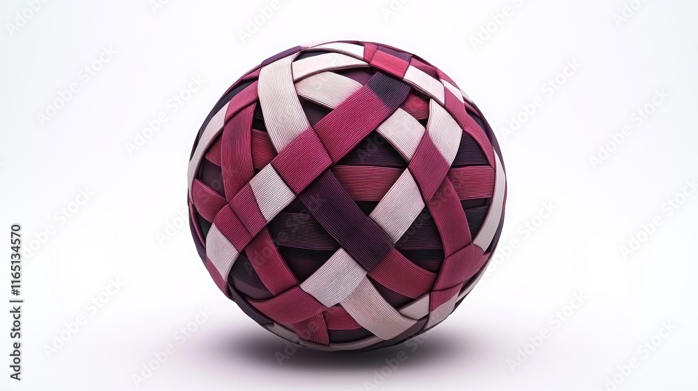 A colorful woven ball made from interlaced materials. A colorful woven ball made from interlaced materials.