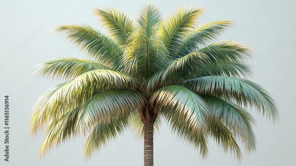 Fototapeta premium Lush green coconut palm tree isolated on white background.
