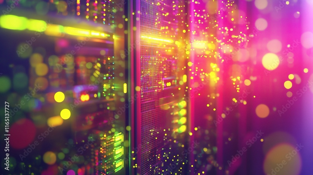 Obraz premium Digital Information Flows Through Network Data in Colorful Visuals