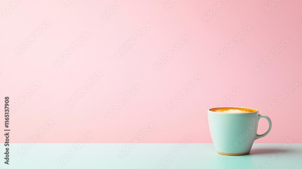 Pastel coffee idea. A minimalistic composition featuring a coffee cup on a pastel background.