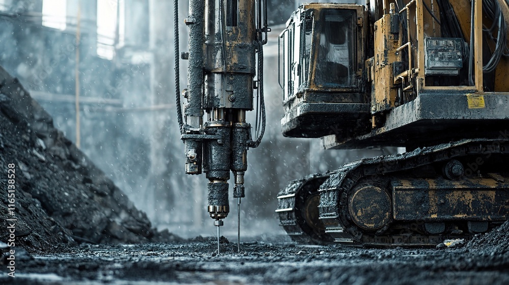Industrial Drilling Machinery in Gritty Background Scene Industrial Drilling Machinery in Gritty Background Scene