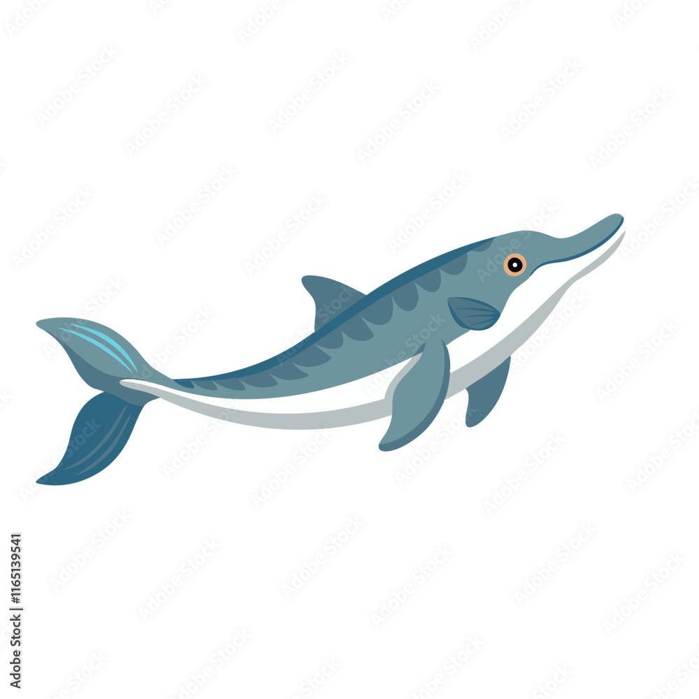 Fototapeta premium Beluga Sturgeon under water animal isolated flat vector illustration on white background.
