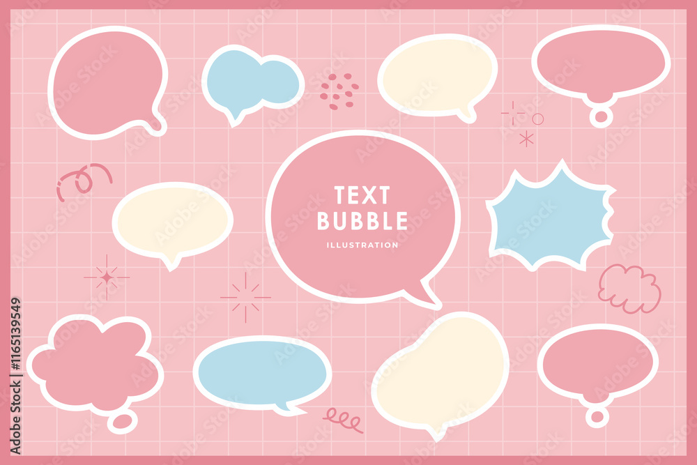 Cute speech bubble doodle isolated pastel with frame elements illustration set. Speech talking thinking box. Dialogue cloud. 8 bit. For game development, mobile app, graphic, social media Cute speech bubble doodle isolated pastel with frame elements illustration set. Speech talking thinking box. Dialogue cloud. 8 bit. For game development, mobile app, graphic, social media