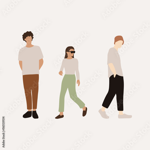 flat minimal people male and female vector illustration in spring summer clothing concept isolated set collection. For architecture rendering, graphic design, info graphic, media