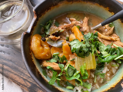 Photography fresh bowl of shrimp gumbo