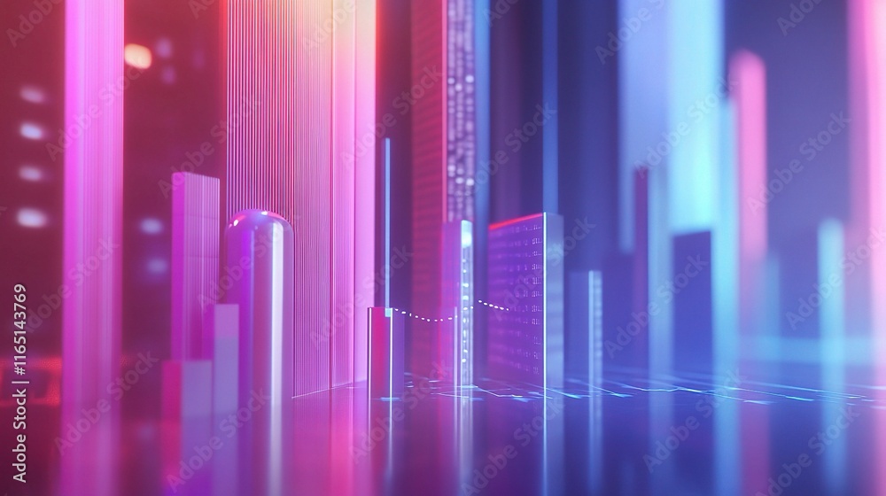 Fototapeta premium Futuristic 3D Financial Growth Graph with Abstract City Background