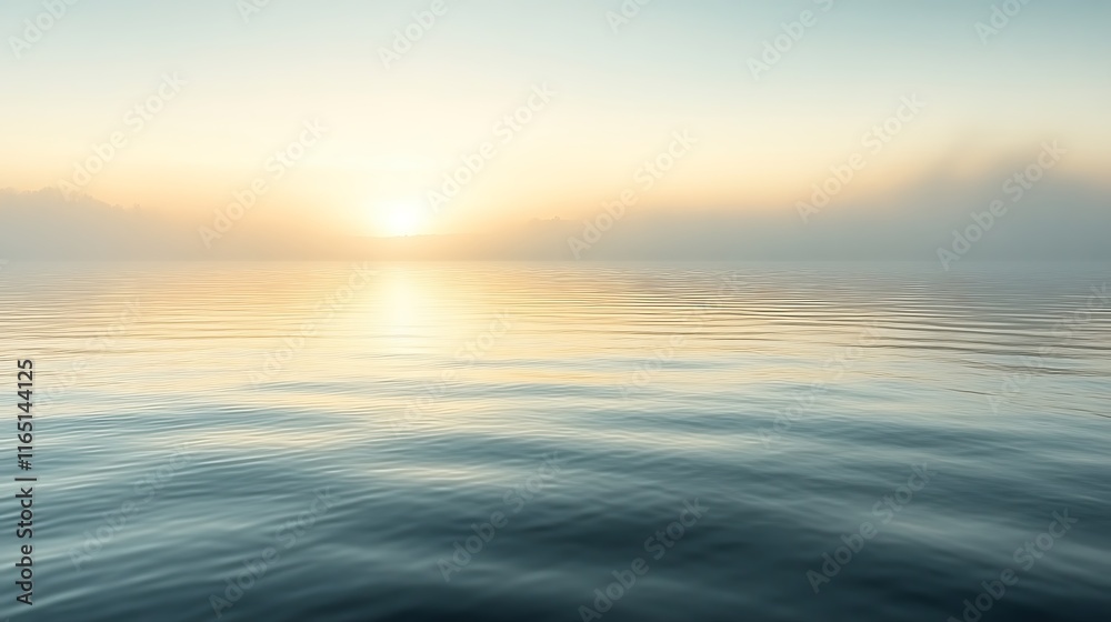 Serene Sunrise Over Misty Lake Water Serene Sunrise Over Misty Lake Water