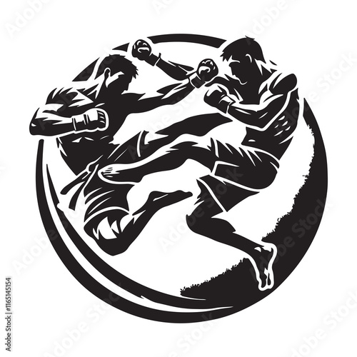 Mixed Martial Arts Silhouette Vector Illustration, Solid White Background.