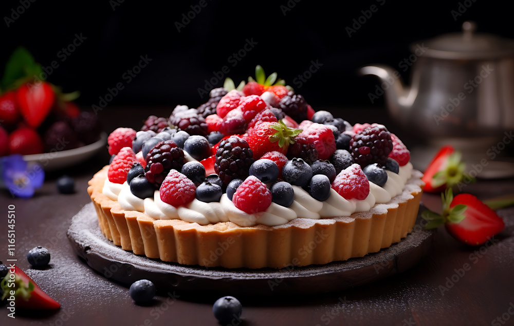 Berry Cheesecake, Cake, Pie topped with various berries Berry Cheesecake, Cake, Pie topped with various berries